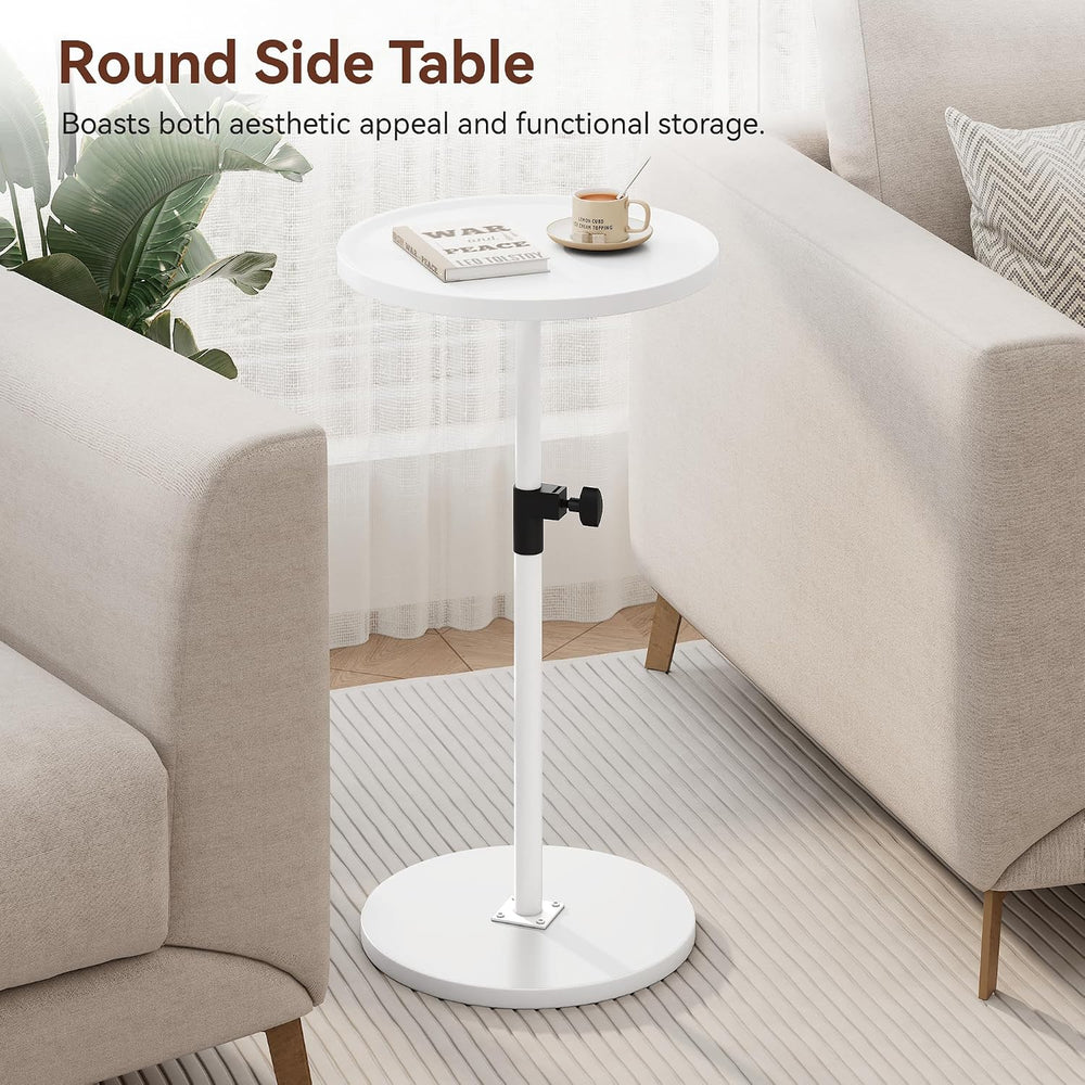 Small Round Side End Table, Adjustable Height Drink Table for Small Spaces