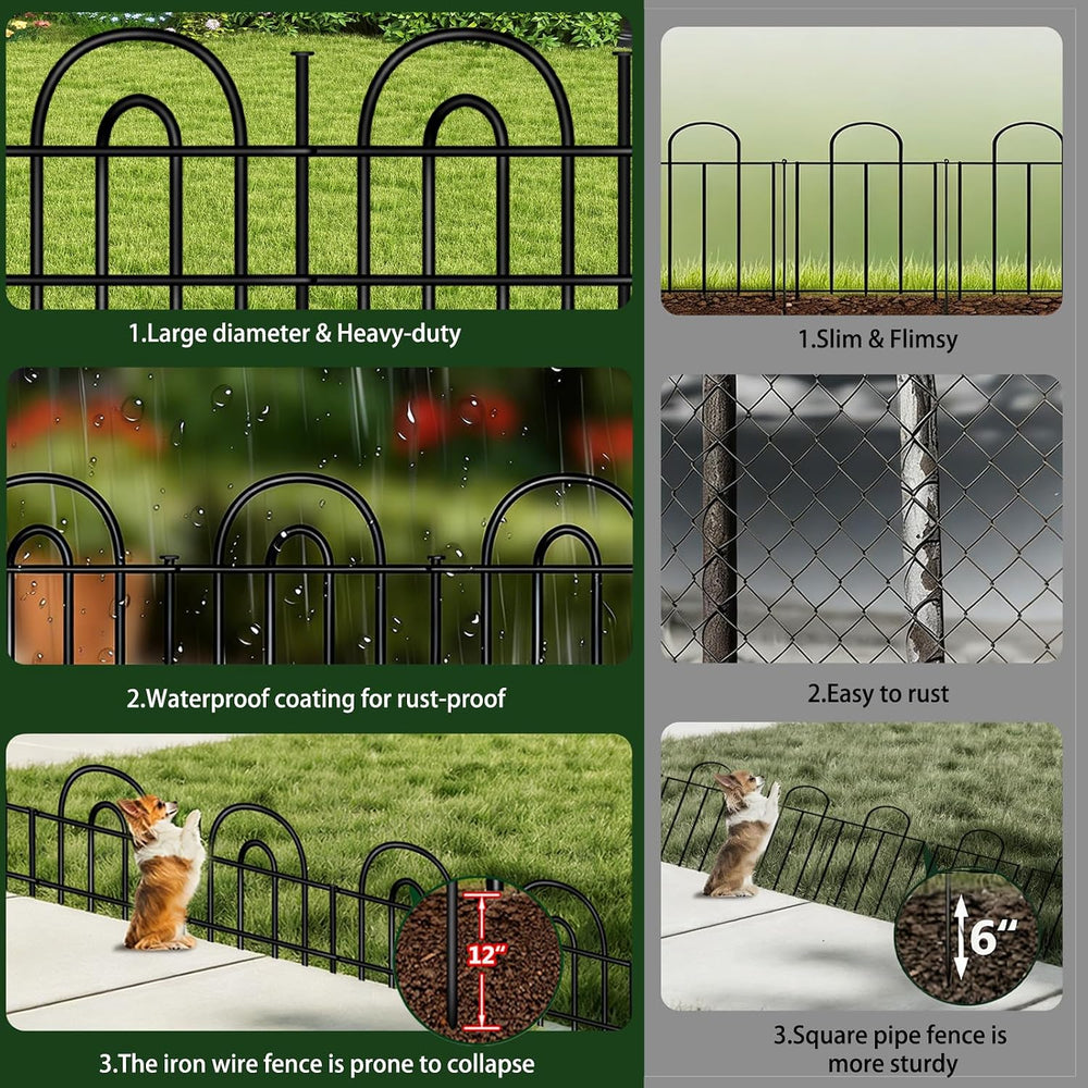 Decorative Garden Fence, 15 Panels No Dig Fence, 21.25 ft(L) x 13 in(H) Anima...