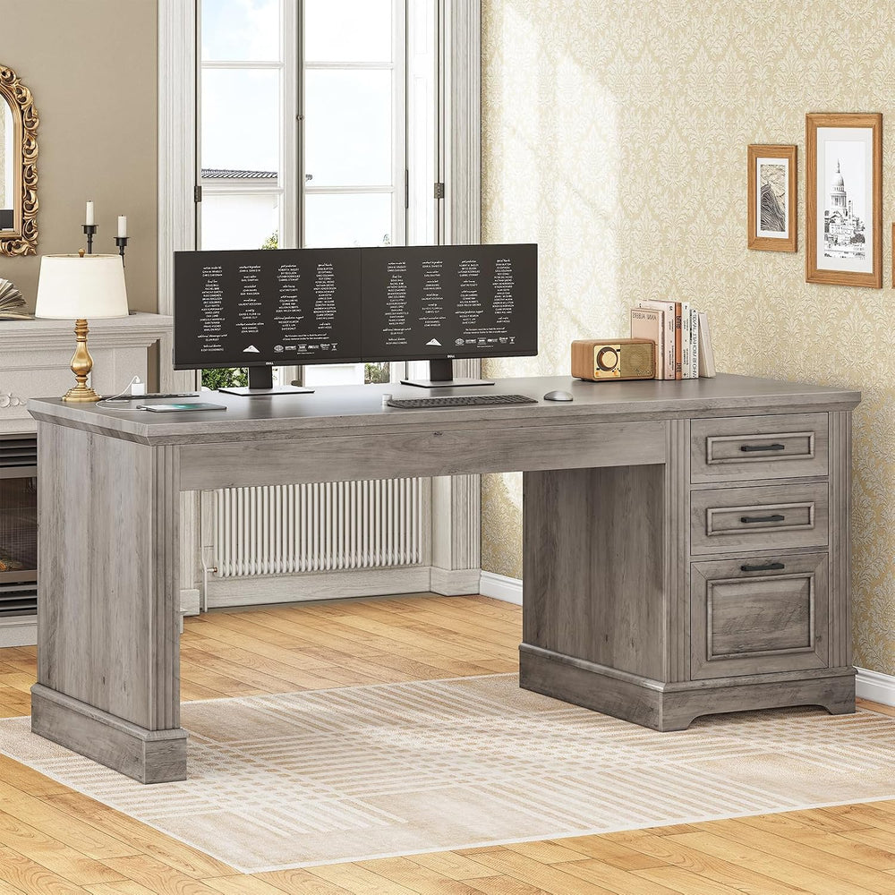 SEDETA Executive Office Desk with 3 Drawers, Farmhouse 55" Computer Desk...