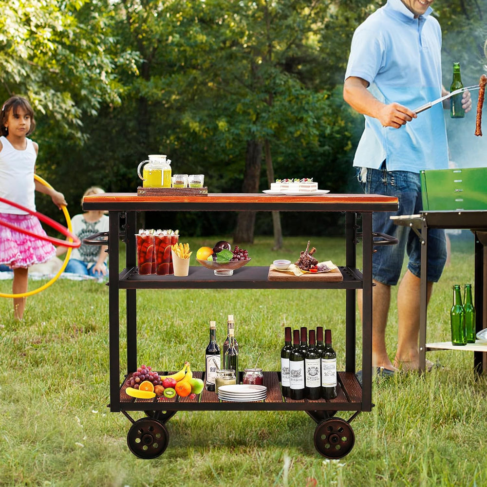 Topower Industrial Bar Cart, Serving Cart with Wheels and Handle, 3-Tier Beve...
