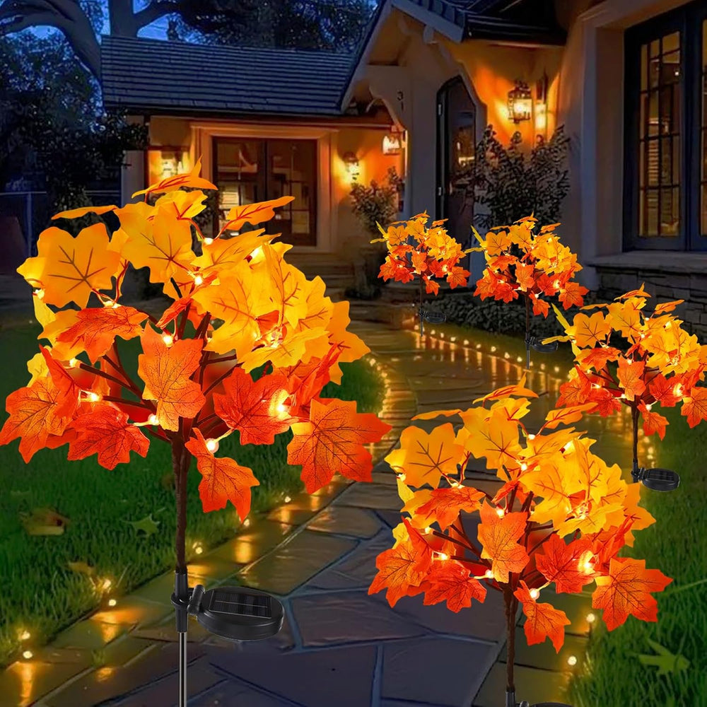 4Pack Fall Solar Lights Outdoor Waterproof,80LED 160 Maple Leaves Solar Garde...