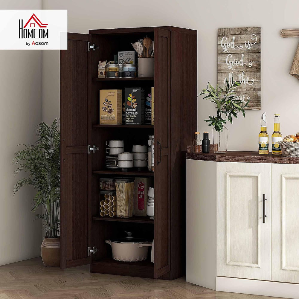 HOMCOM 63" Kitchen Pantry Cabinet with Doors and Adjustable Shelves, Cherry