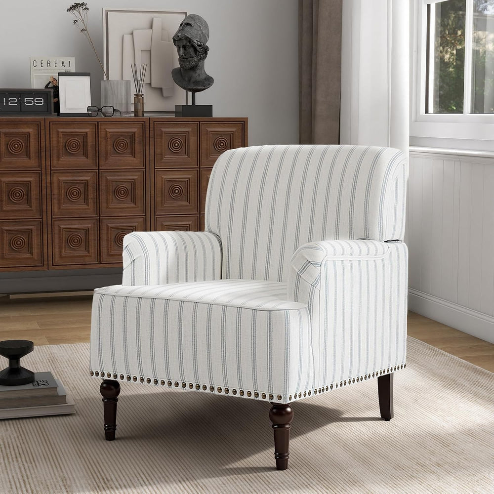 Pinstripe Accent Chairs Set of 2, Fabric Armchair, Light Blue