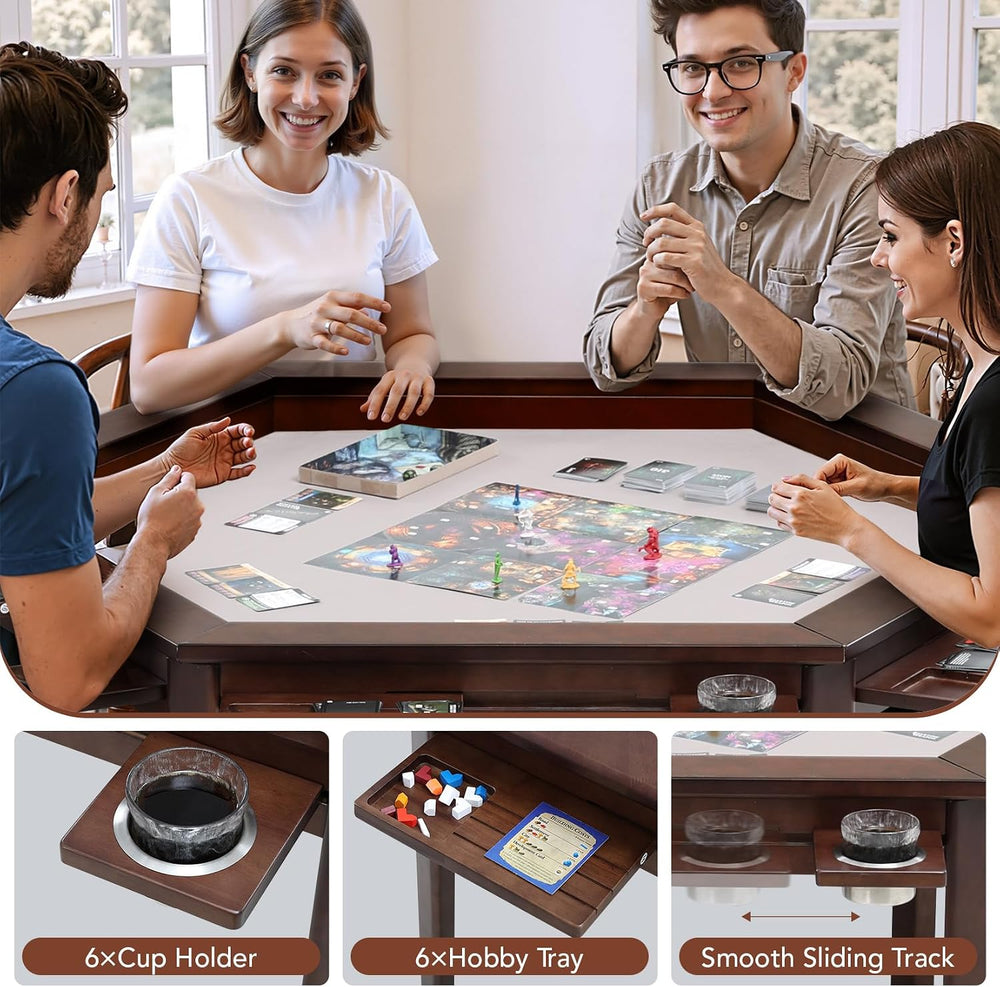 Coperat Hexagonal Solid Wood Game Table with Removable Top for 4-6 Players