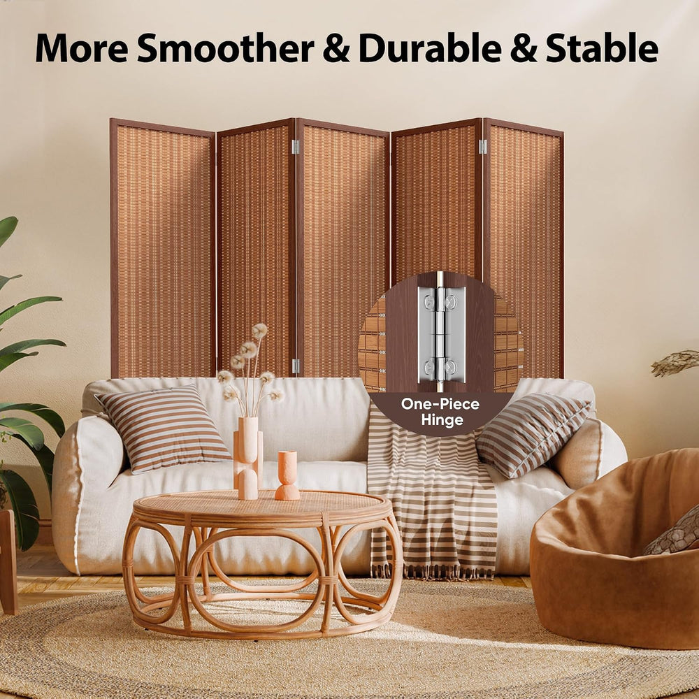 JOSTYLE 5 Panel Folding Privacy Screen 6ft Bamboo Freestanding Room Divider
