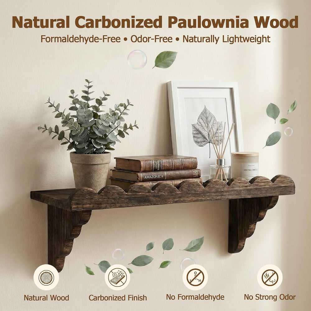 2 Pack Upgrade Clean Front Panel 17" Scalloped Wood Wall Shelf - 22 lbs ...