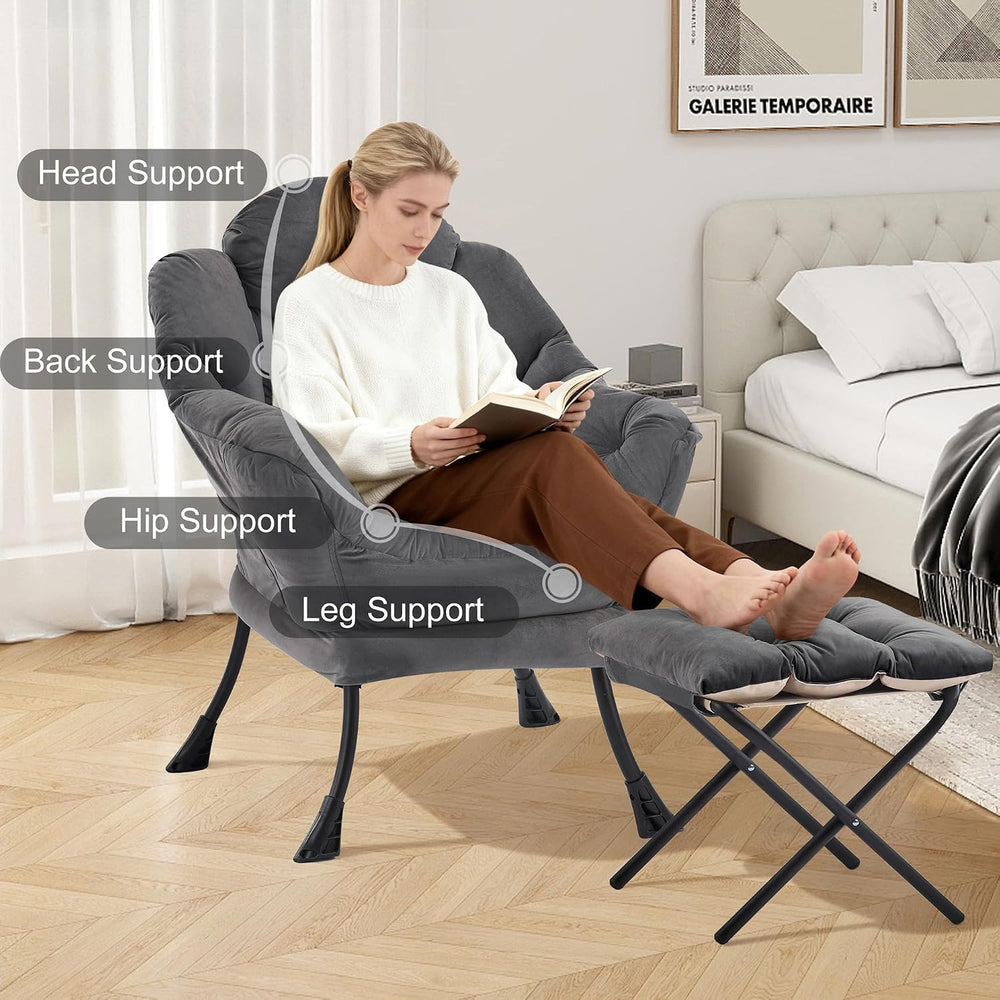 Zedachica Lazy Chair with Ottoman, Lounge Reading Chair for Adults, Modern Up...