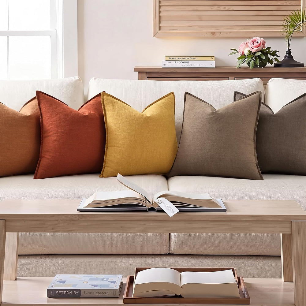 decorUhome Fall Light Rust Linen Throw Pillow Covers 20x20 Set of 2