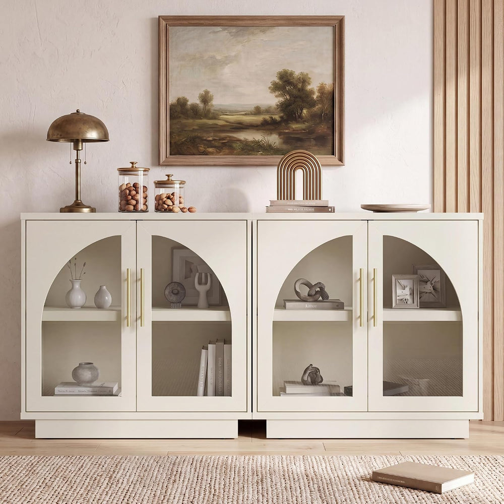 31.5" Accent Arched Glass Doors Sideboard cabinet 1-Piece, Beige(Not White)
