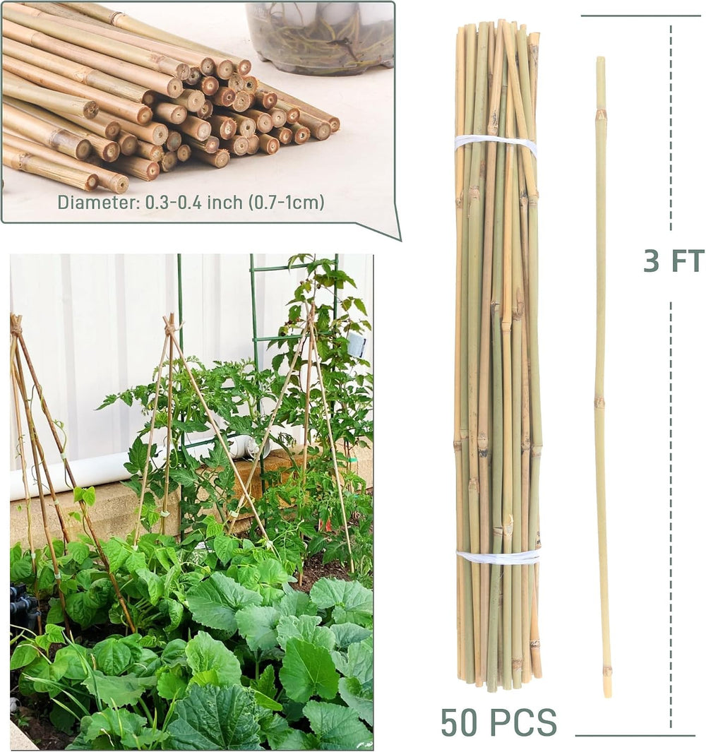50Pcs / 3ft Bamboo Plant Stakes for Indoor Outdoor Plants, Garden Plant Suppo...