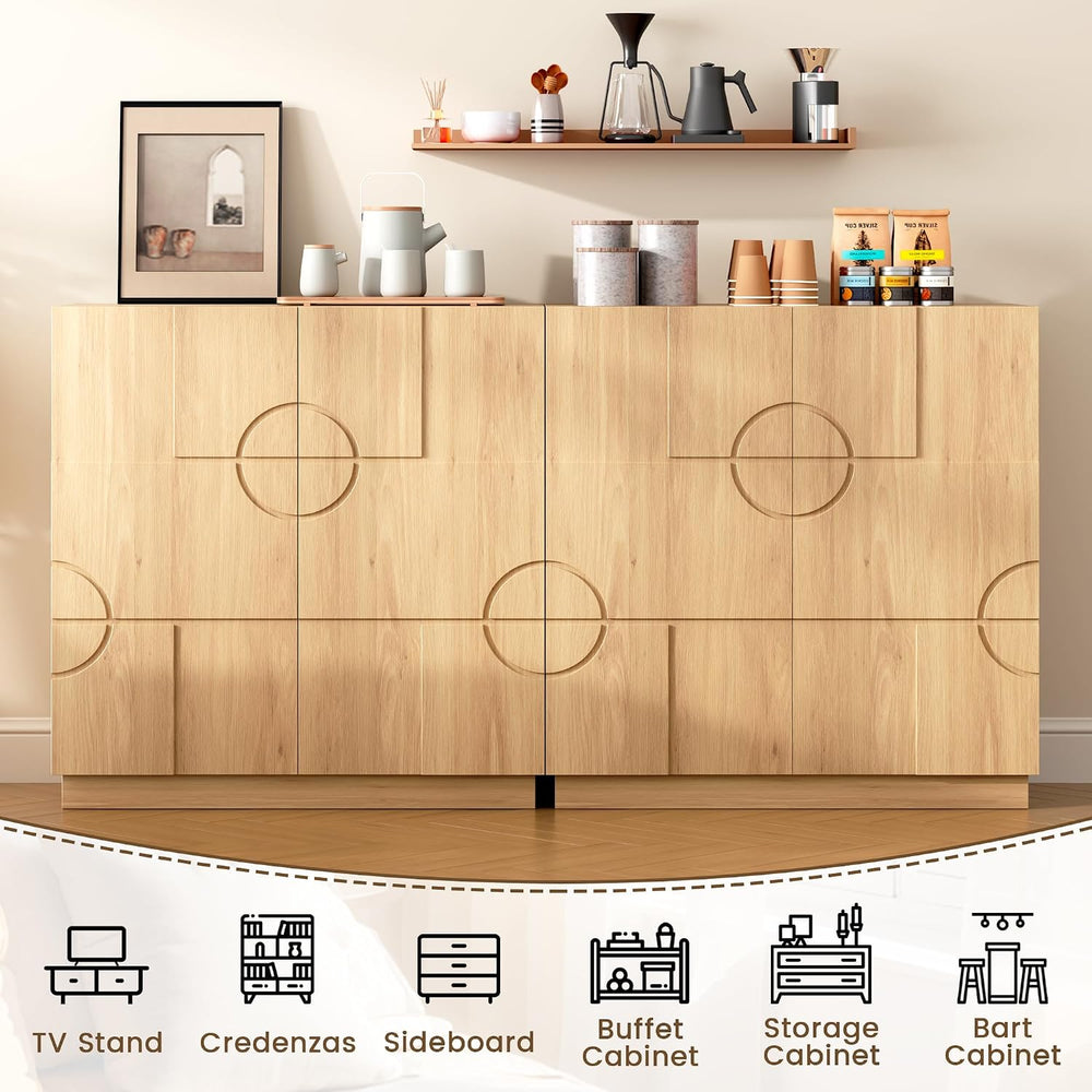 LVSOMT Modern Accent Cabinet with Doors and Adjustable Shelve, Matte Wood
