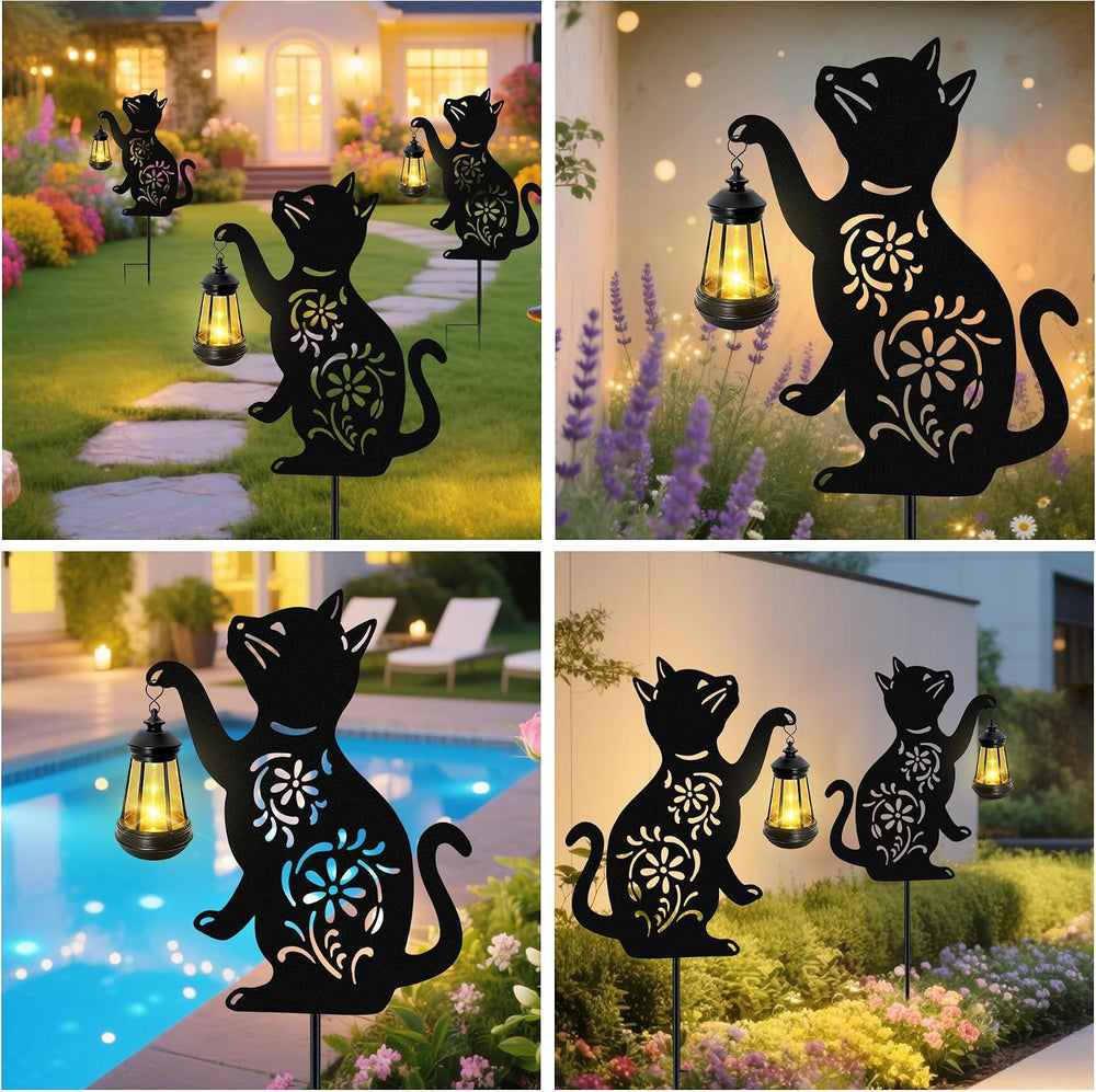 Solar Cat Hanging Lantern Outdoor, 2 Pack Black Cat Solar Lights, Cat Lover G...