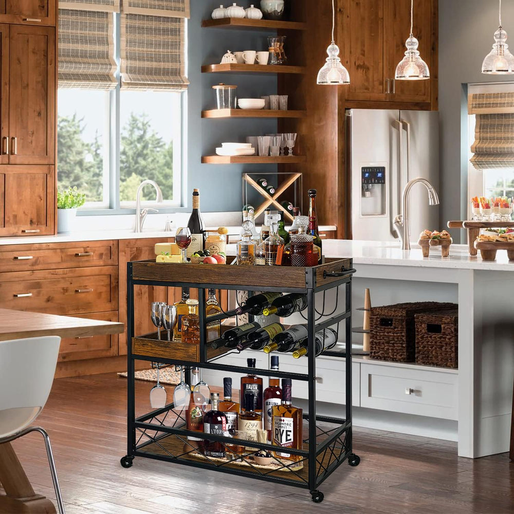 Bar Cart Industrial Mobile Kitchen Serving Carts for Home 3 Tier Storage Trol...