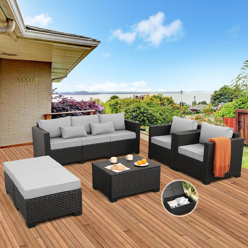 Rattaner Patio Wicker Furniture Set 6 Pieces Outdoor HDPE Wicker Conversation...
