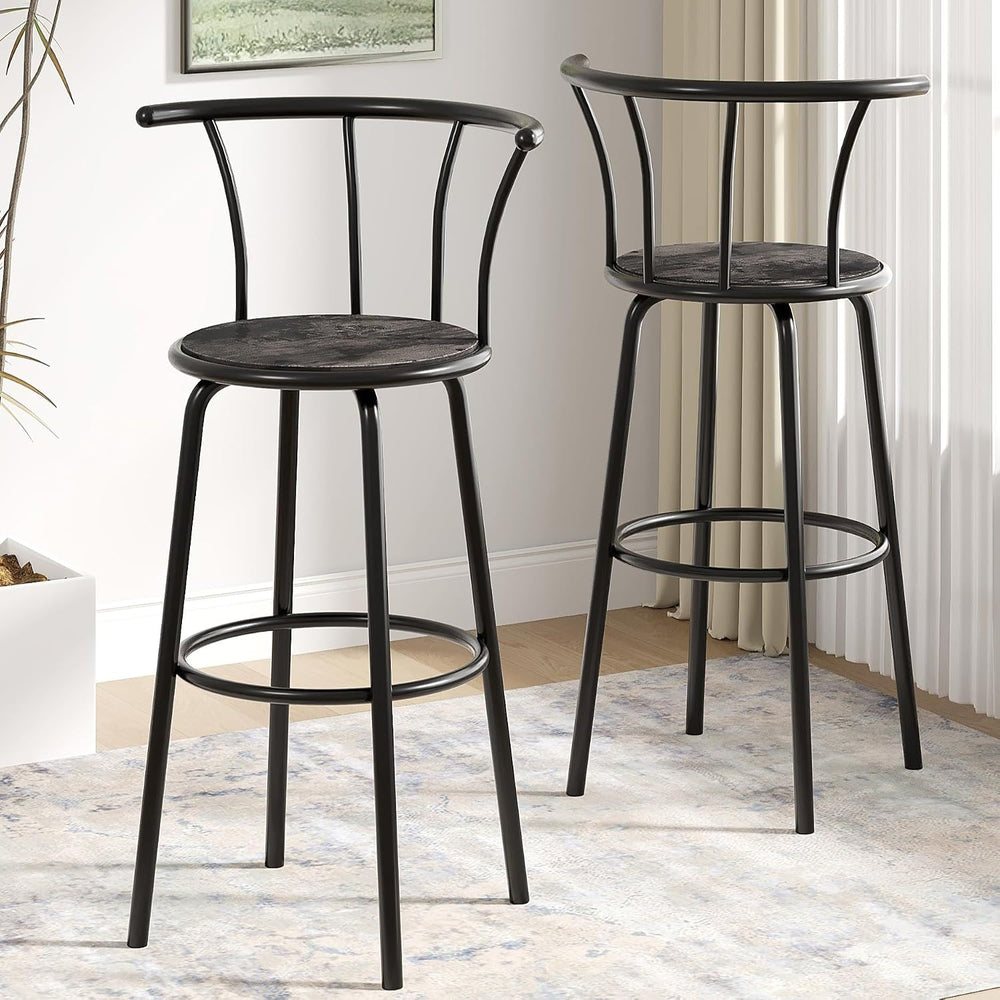 VECELO Swivel Bar Stools Set of 2, Counter Height Chairs, Dark Grey