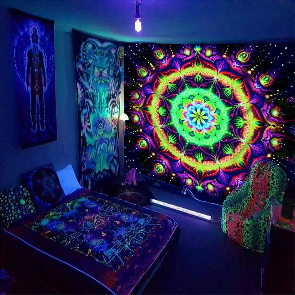 Psyhilar Blacklight Mandala Tapestry for Bedroom, Extra Large Psychedelic Flo...