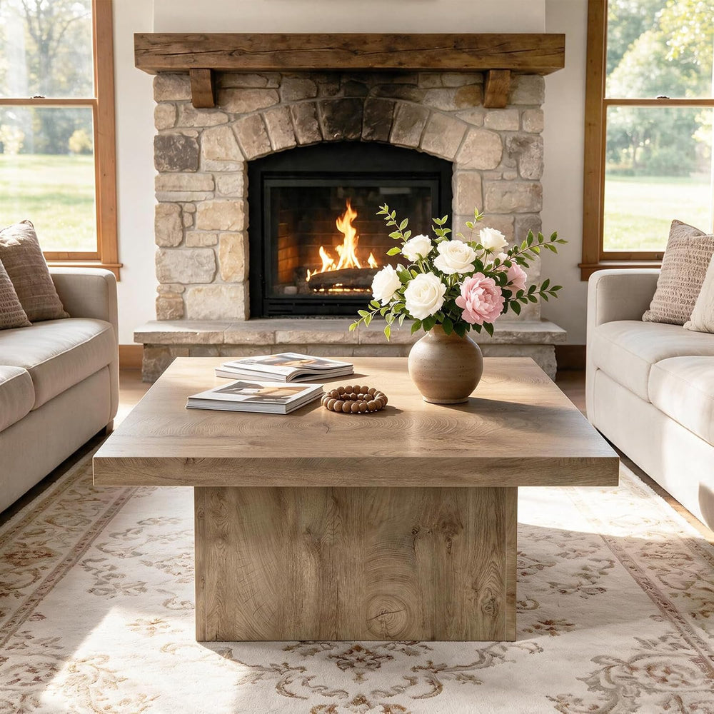 Square Coffee Table,Wooden Living Room Table,Center Table with a Large Tablet...