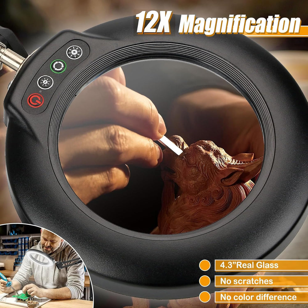 Real Glass 12X Magnifying Glass with Light and Stand (No Acrylic Lens), 2-in-...