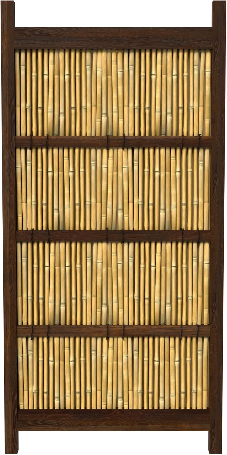 Red Lantern 6 x 3 ft. Japanese Bamboo Kumo Fence Panel, 6ft. x 3ft, Brown