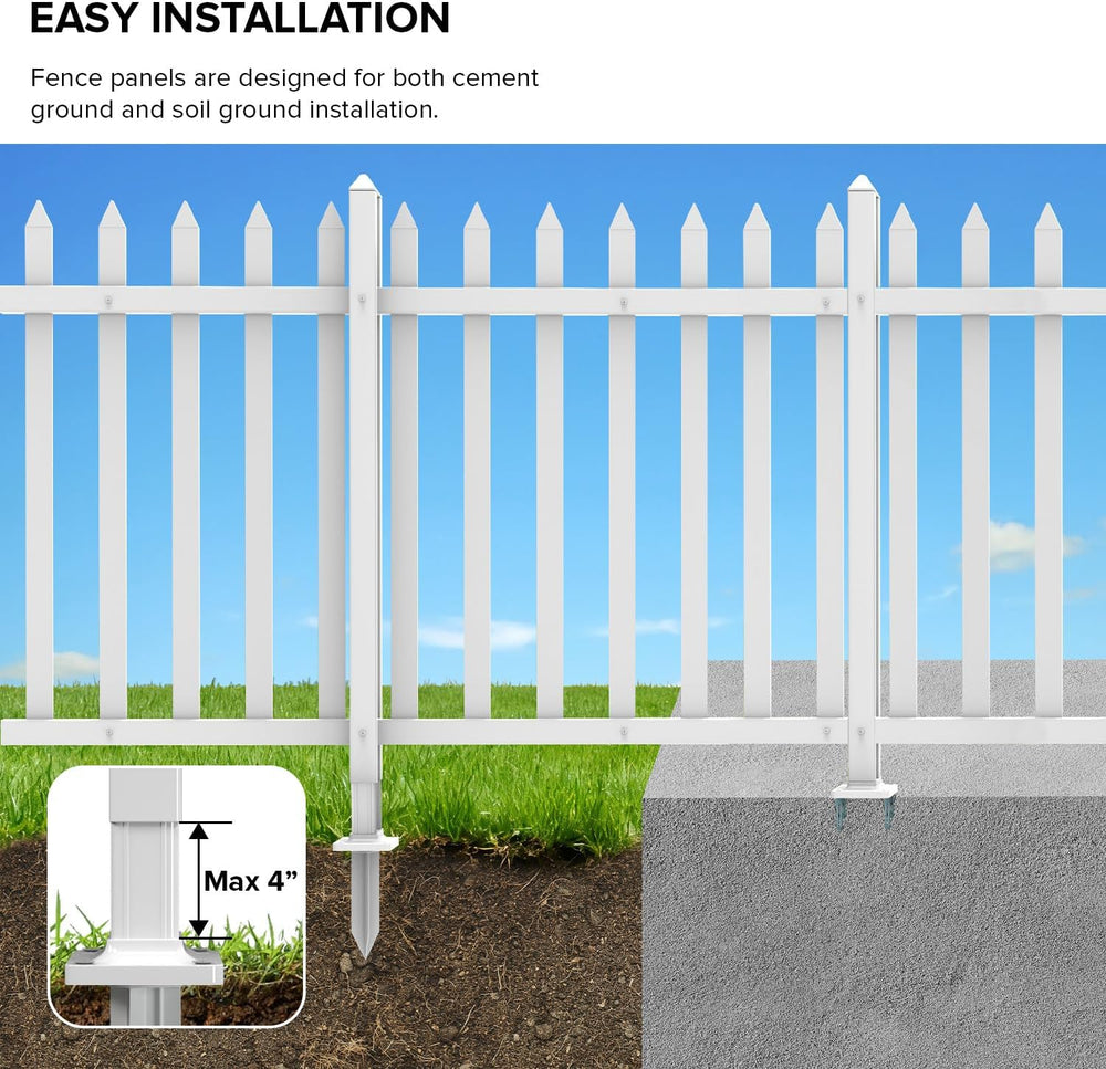 4 Sets Vinyl Picket Fence Panels White 84''Wx36''H PVC Decora...