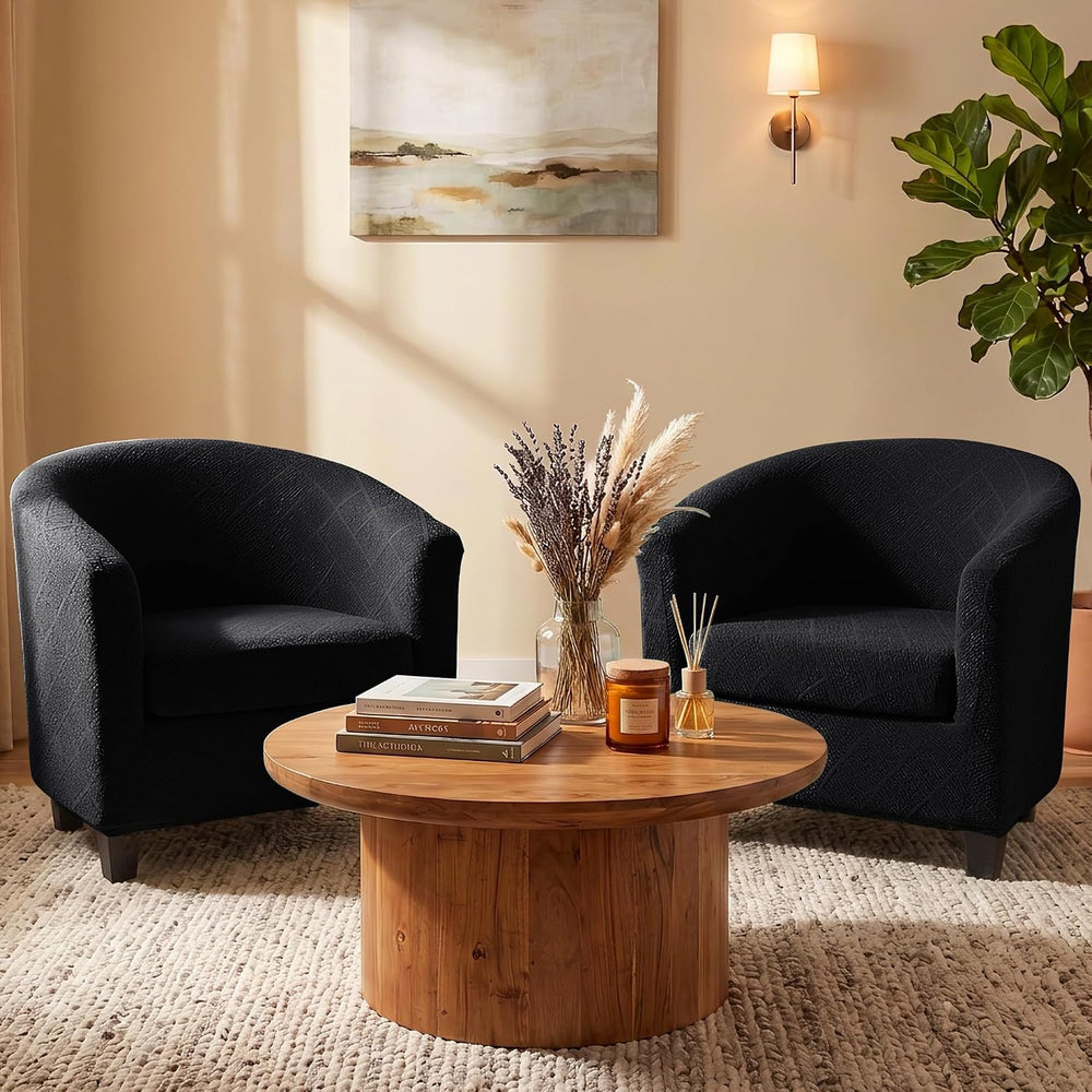 Club Chair Slipcover 2 Piece Barrel Armchair Cover,Black