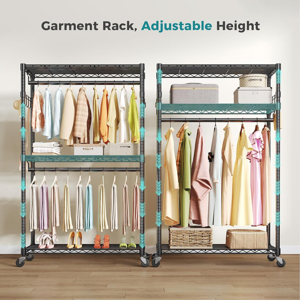 OLIXIS Rolling Clothes Rack, Heavy Duty Garment Rack, 35 IN, Metal Black