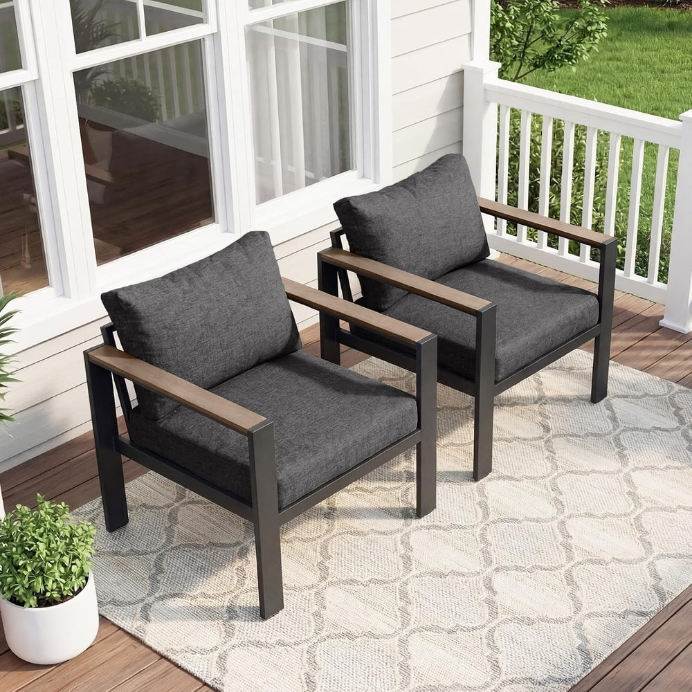 Outdoor Patio Furniture Set 2 Pieces Armchair with Washable Thick Cushions, L...