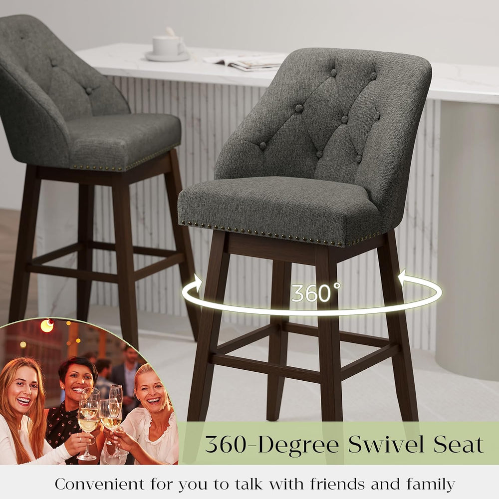 30" Bar Height Swivel Bar Stools Set of 2, Grey