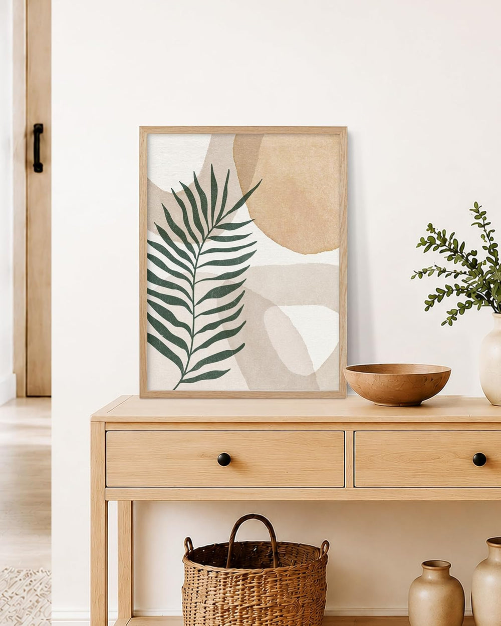 HesenDot Natural OAK Wood Organic Botanical Leaf Framed Wall Art,12x16in