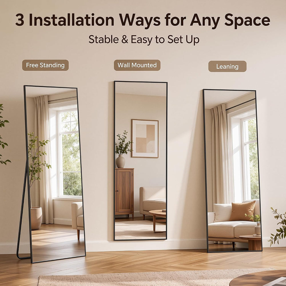 Antok Full Length Mirror, 56"x15" Floor Mirror with Stand, Black, Rect