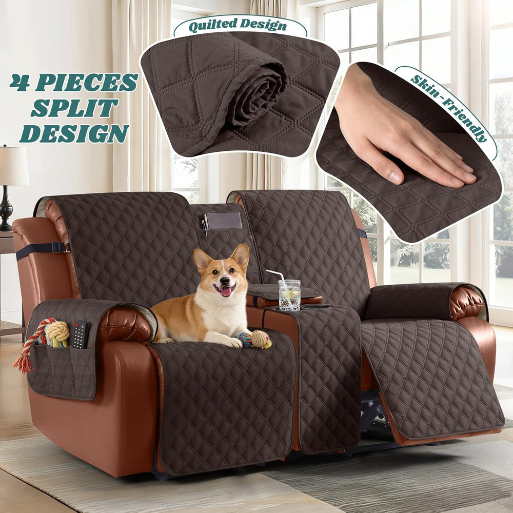 Ruaozz Waterproof Loveseat Recliner Cover with Console, Chocolate