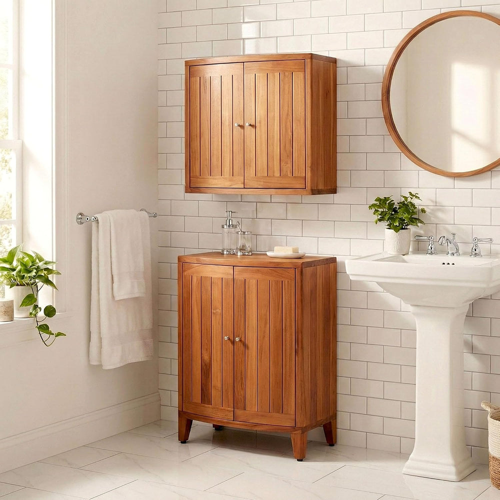 AquaTeak Manada Wall-Mounted Teak Storage Cabinet with Doors