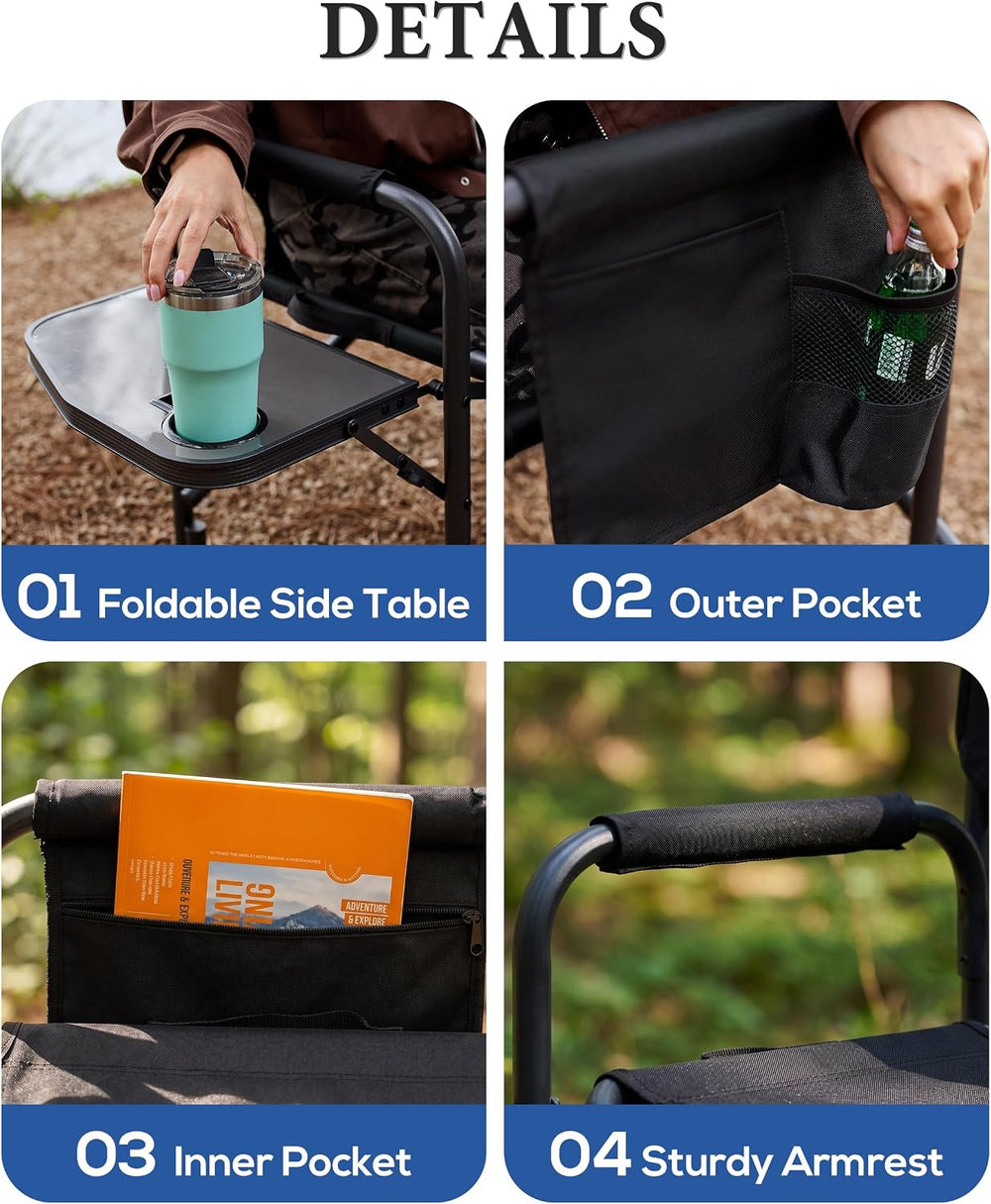 Heavy Duty Oversized Camping Folding Chair, Support 400lbs
