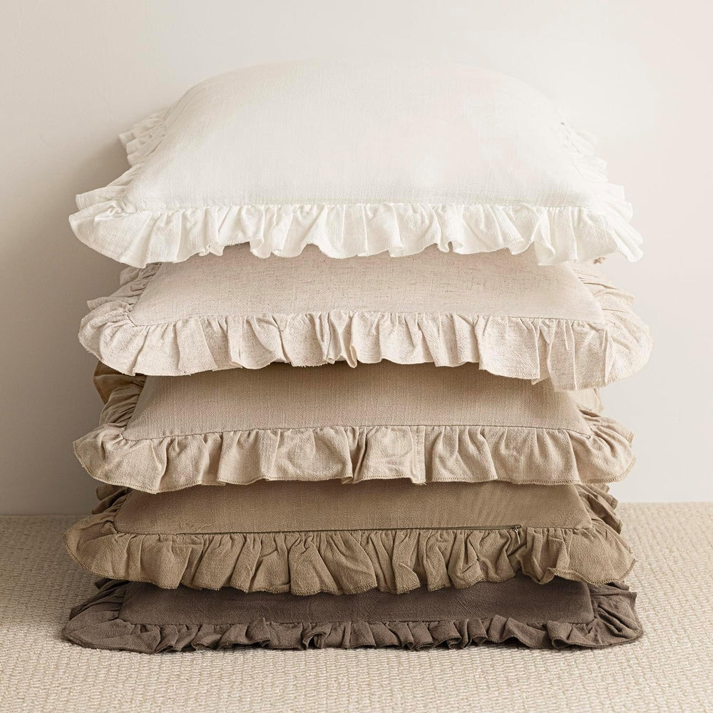 Foindtower Linen Fringe Ruffle Throw Pillow Covers 22×22 Inch Light Brown
