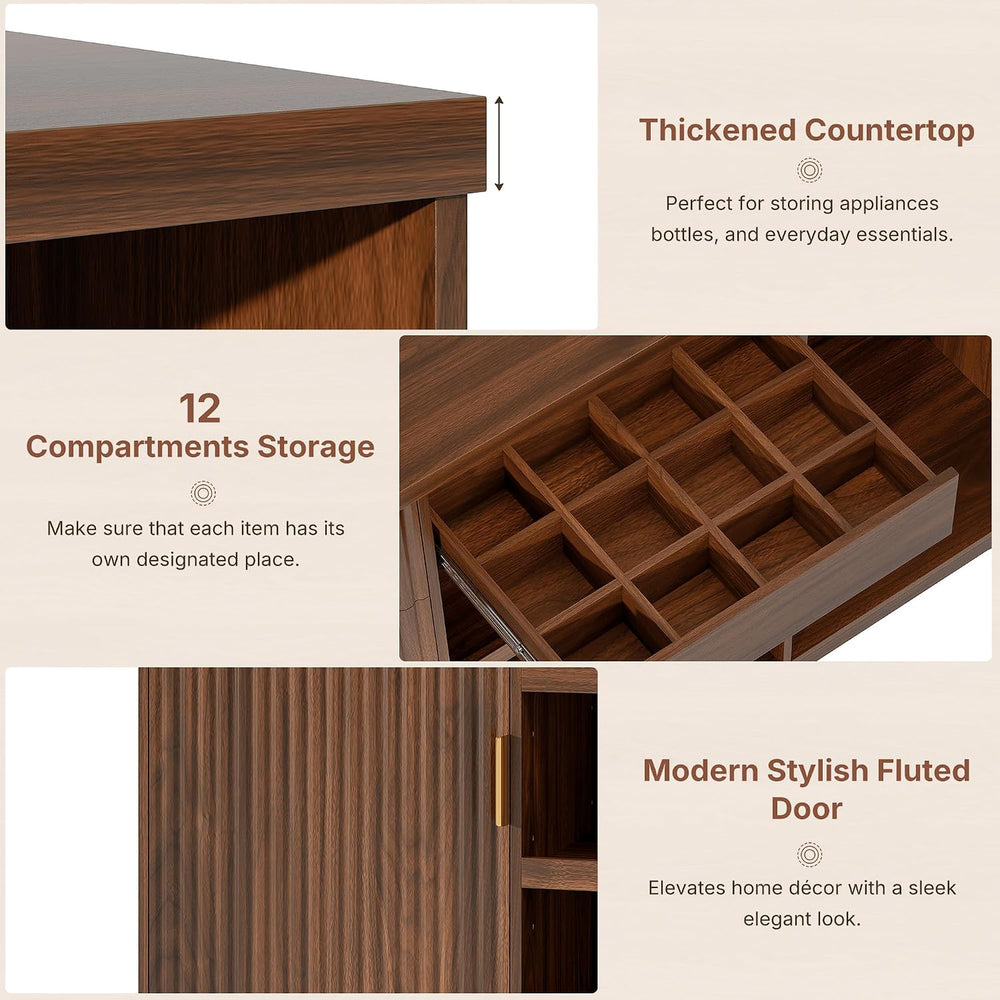 Alohappy 58.7" Snack Bar Cabinet with Fridge Space & Wine Glass Rack...
