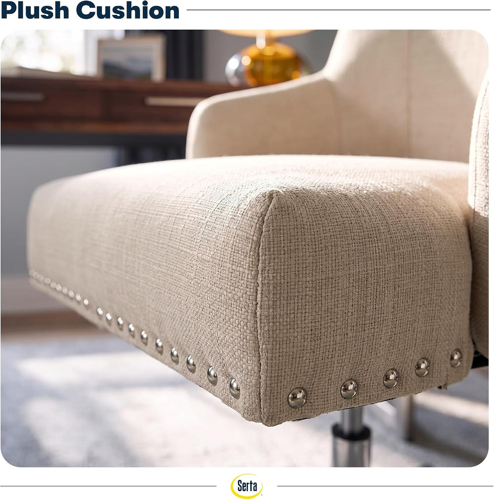 Serta Leighton Home Office Desk Chair, Mid-Back with Chrome Nailheads, Memory...