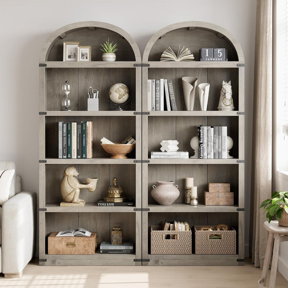 GarveeHome Bookcase 5 Shelf Arched Bookshelf 71.65 in Tall Bookcase Farmhouse...