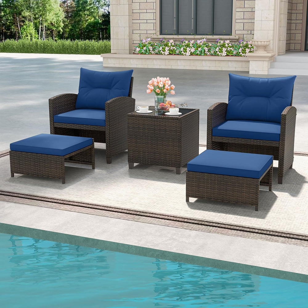 ORALNER 5 Pieces Patio Furniture Set with Ottoman, Wicker Conversation Set w/...