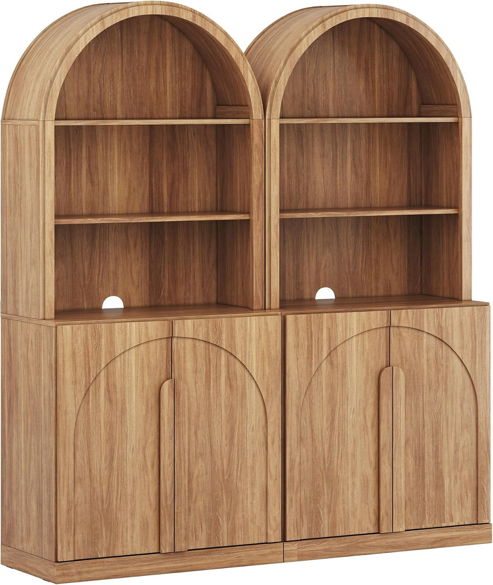 BELLEZE Set of 2 71"Tall Storage Cabinet with Arched Hutch, Wooden Sideb...