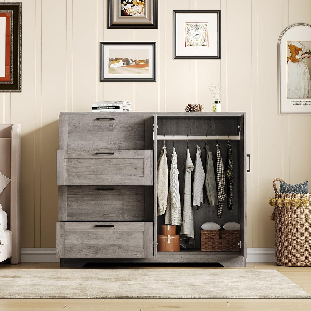 GarveeHome Multifunctional Wooden Dresser for Bedroom, 43.3 in H 2 Door Wardr...