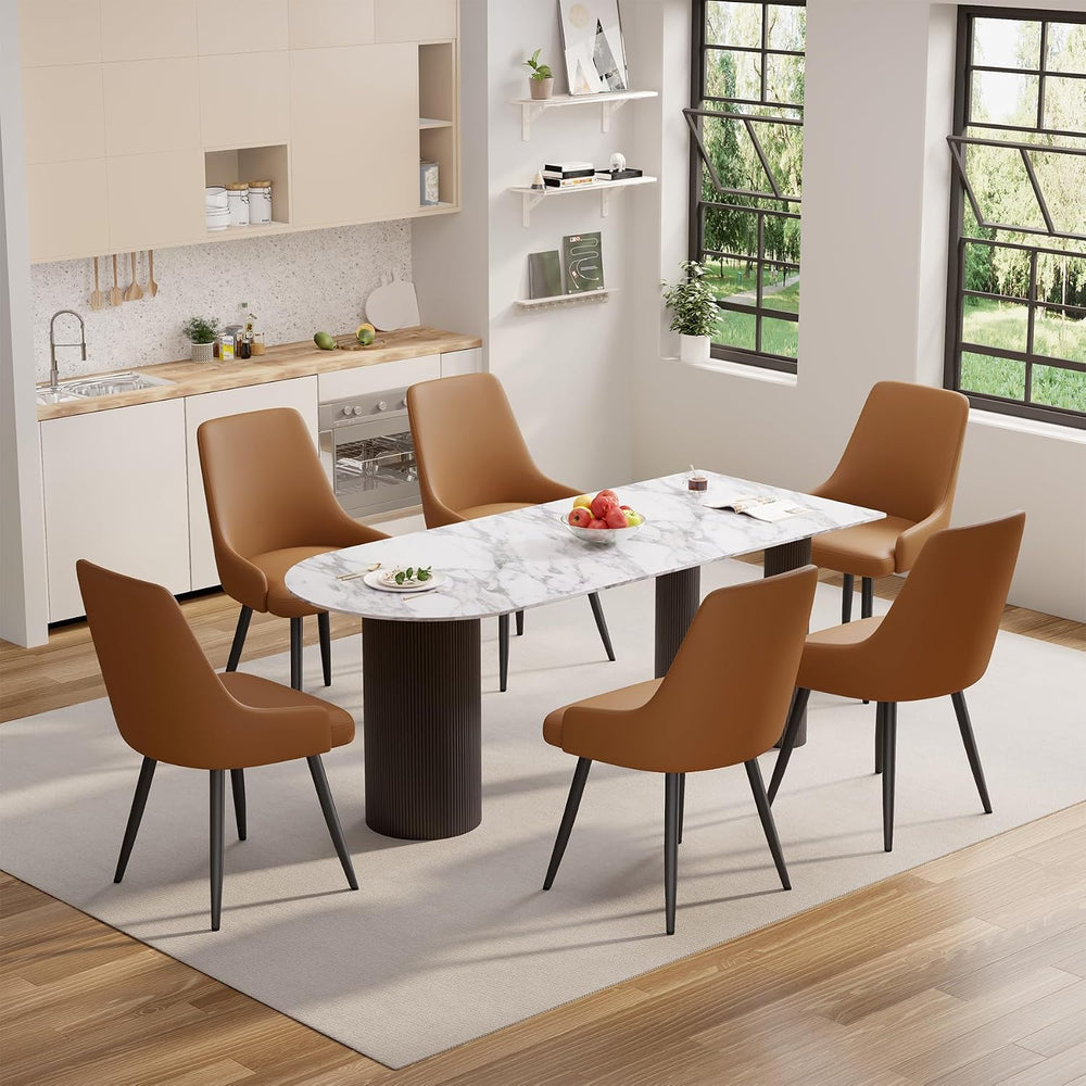 Faux Leather Chairs Set of 6, Waterproof Padded Seat,Brown