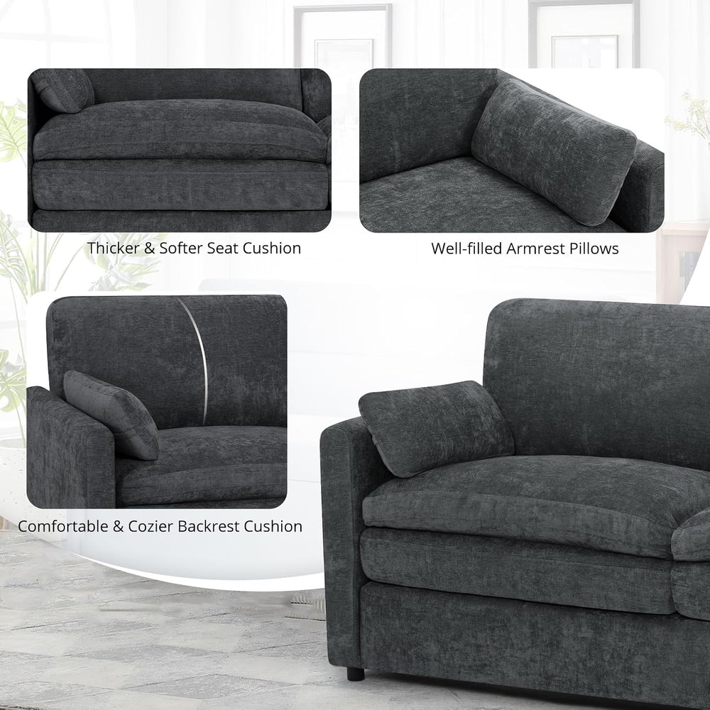 Comfy Chenille Sofa Set with Well-Filled Pillows, Dark Grey