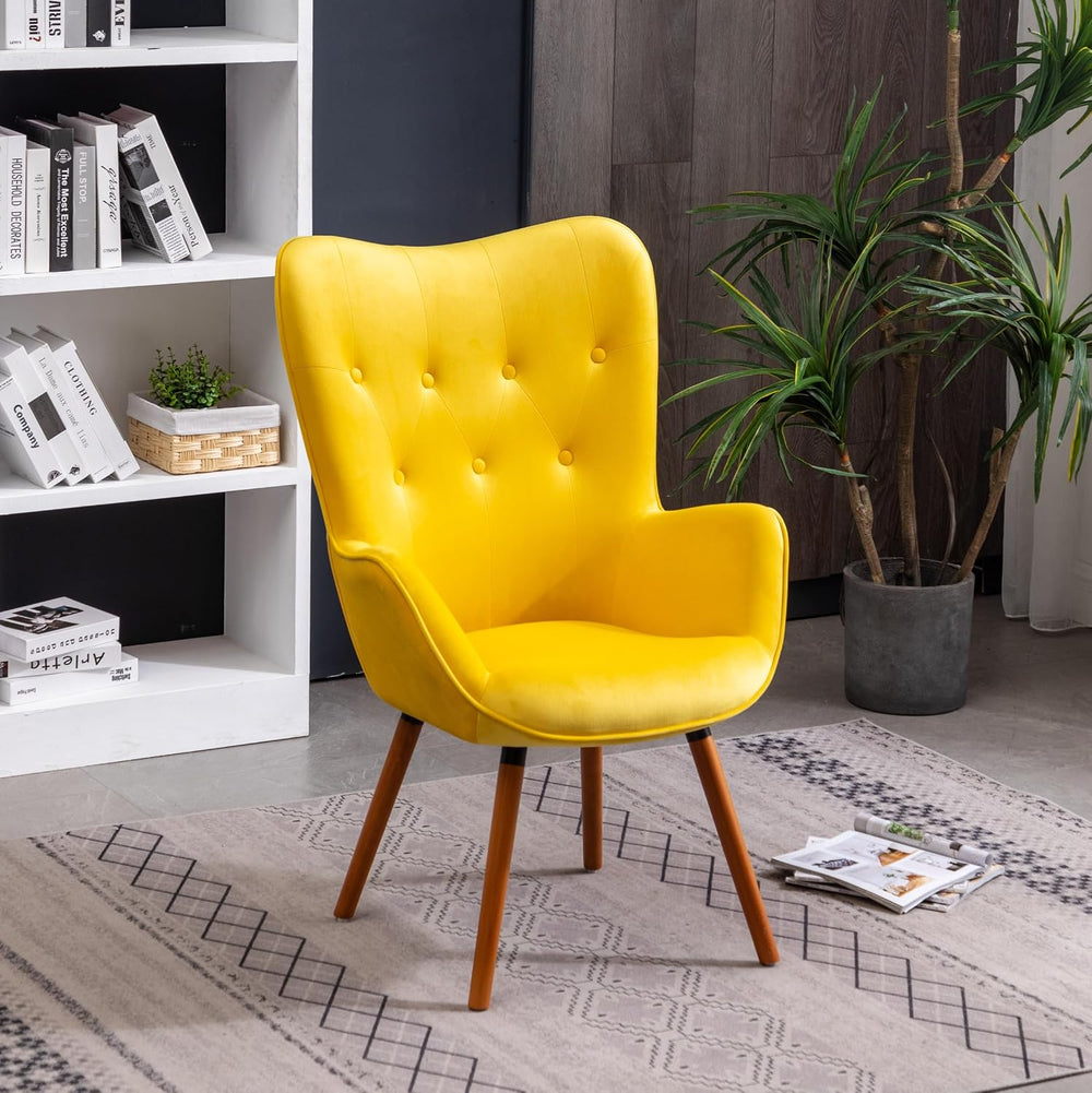 Roundhill Furniture AC155YL Doarnin Silky Velvet Tufted Button Accent Chair, ...