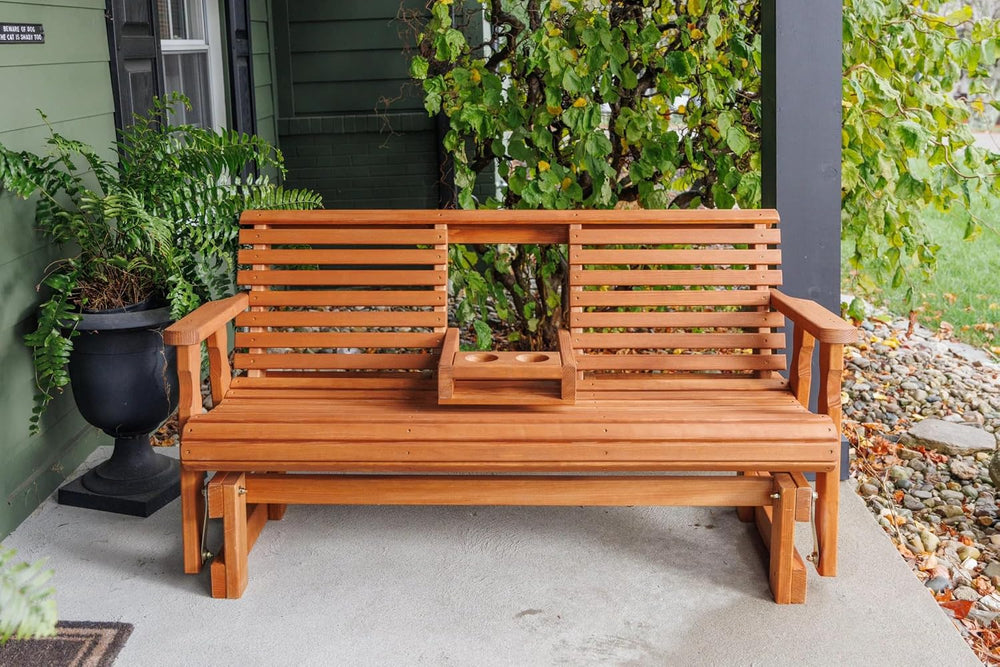 Amish Casual Heavy Duty Rollback Console Porch Glider in Cedar Stain - Patio ...