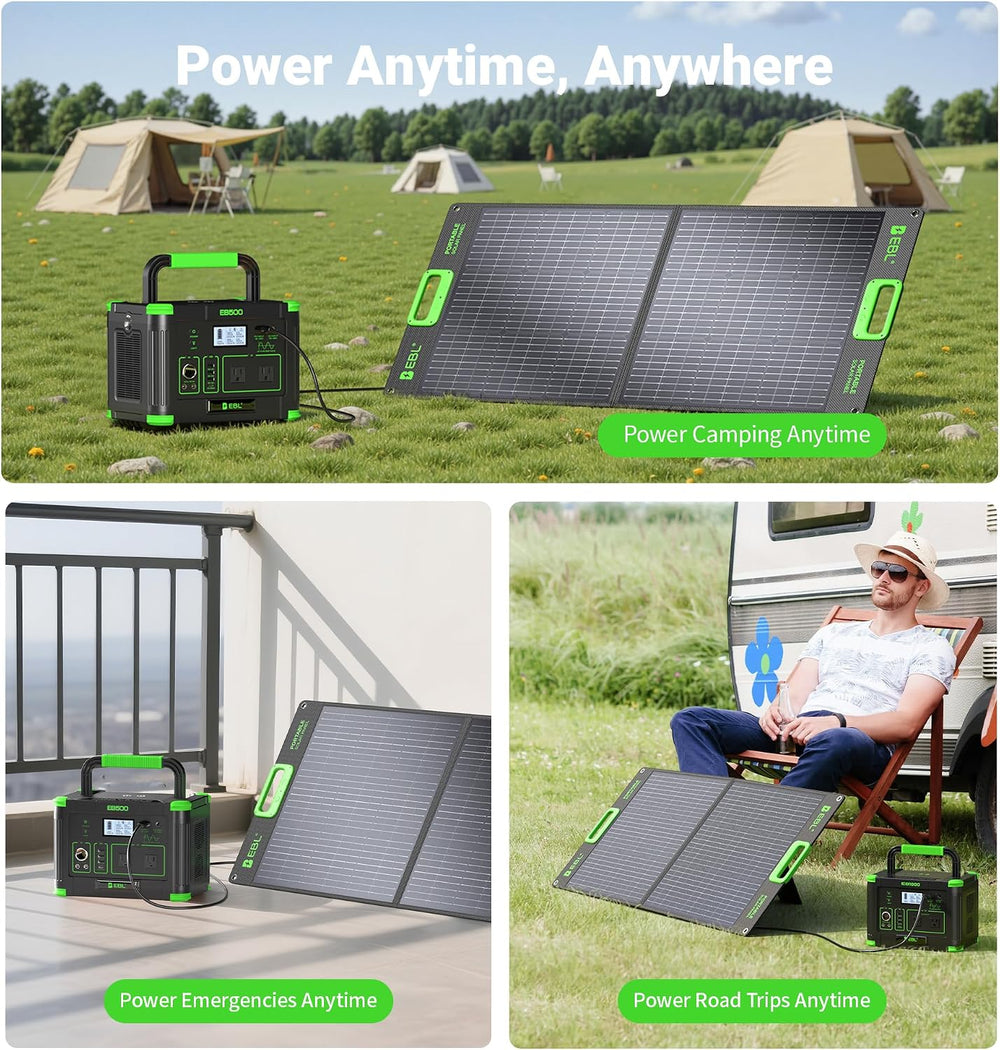 EBL 100W Portable Solar Panel for Jackery/Ecoflow/Bluetti Power Station