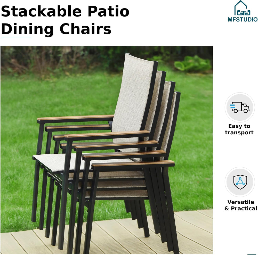 MFSTUDIO 5 Piece Outdoor Dining Set, Metal Table & Aluminum Chairs, Beige
