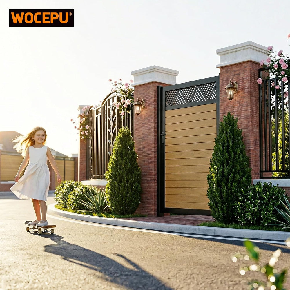 4x6 FT (46.6"x70.2") Aluminum Fence Gate Kit, Heavy-Duty Wood Grain...