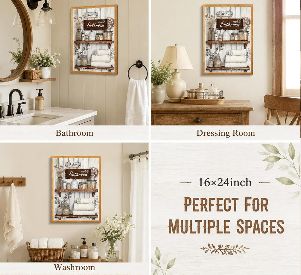 Floating Framed Farmhouse Bathroom Canvas Wall Art, Rustic Country Decor