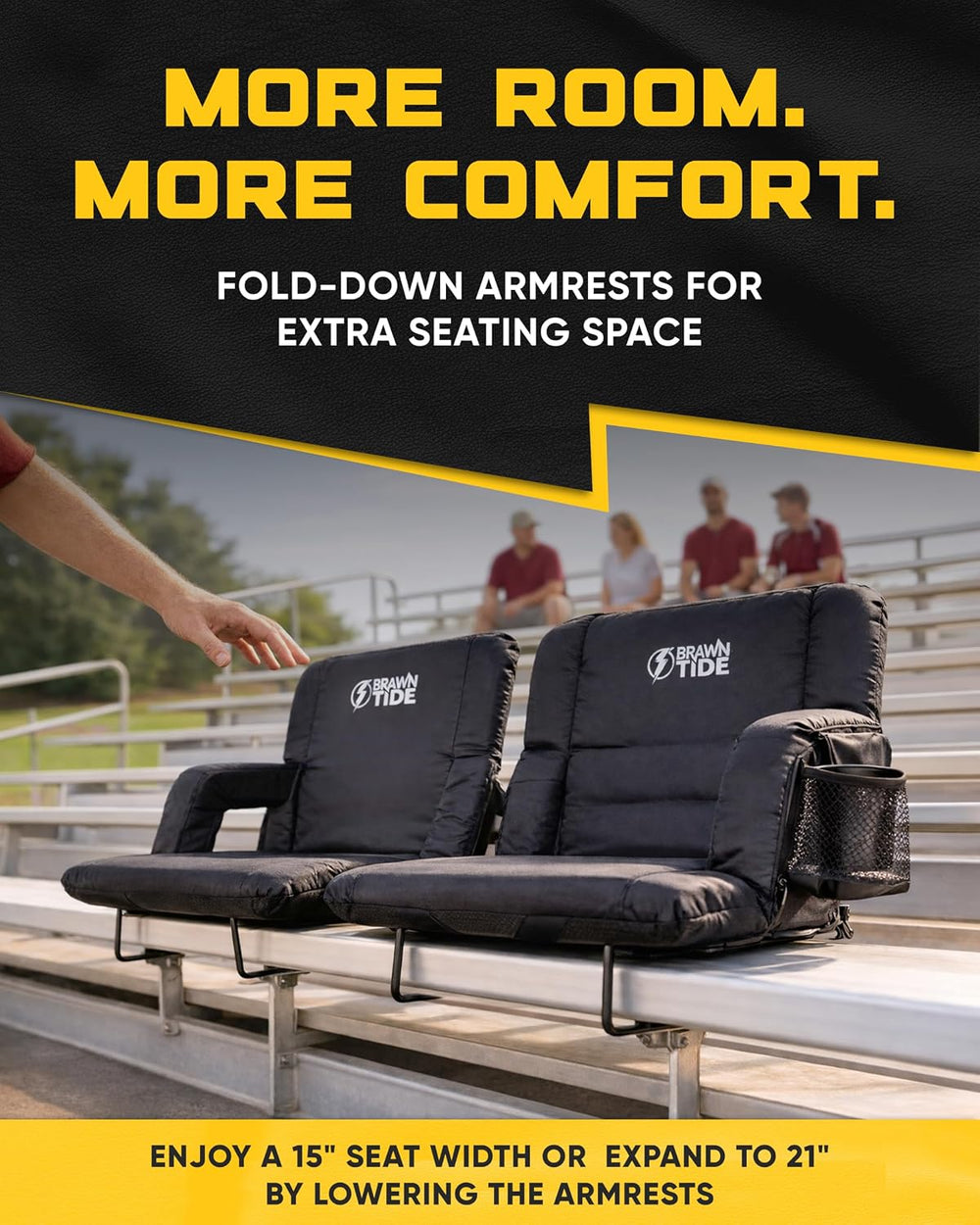 BRAWNTIDE Stadium Seat for Bleachers with Back Support - 3" Foam Cushion