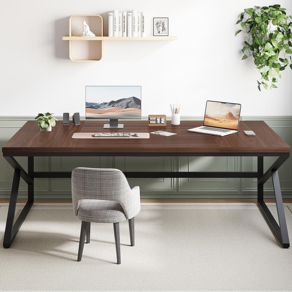 HSH 70 Inch Long Walnut Desk, 2 Person Large Work Desk for Home Office, Rusti...